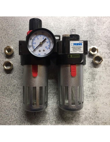 Riduttore pressione filtro lubrificatore manometro compressore Fervi 0777/3
