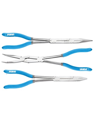 Set 3 pinze lunghe a doppio snodo a becchi Fervi 0872/p