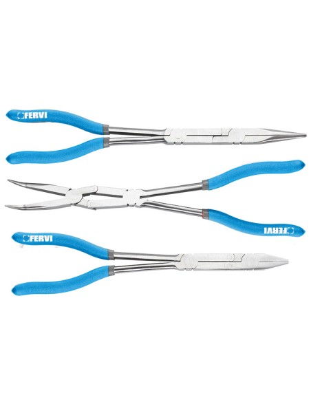 Set 3 pinze lunghe a doppio snodo a becchi Fervi 0872/p