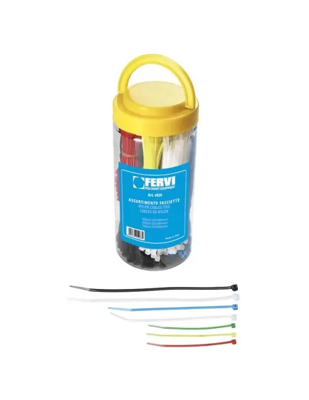1 - Serie set kit assortimento 650 fascette in plastica colorate in box Fervi 0876