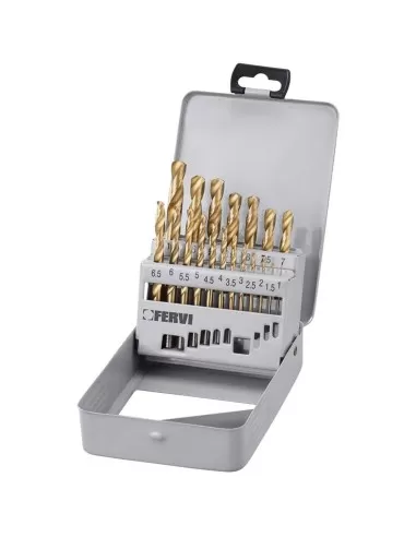 1 - Serie 19 pz punte rettificate rivestite tin hss x trapano 1-10 mm Fervi p061