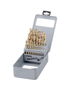 Serie 19 pz punte rettificate rivestite tin hss x trapano 1-13 mm Fervi p062
