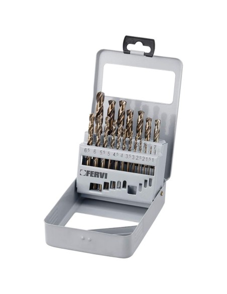 Serie 19 pz punte in hss rettificate cobalto x trapano 1-10 mm Fervi p067