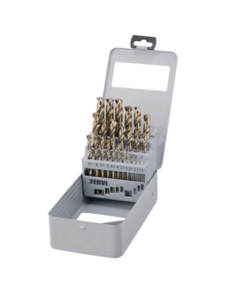 Serie 19 pz punte in hss rettificate cobalto x trapano 1-13 mm Fervi p069