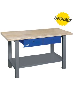Banco lavoro due cassetti con piano in legno 1,5 m officina garage Fervi b022/15