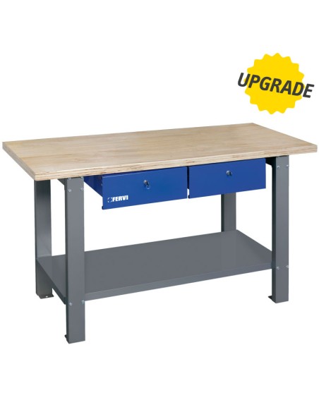 Banco lavoro due cassetti con piano in legno 1,5 m officina garage Fervi b022/15