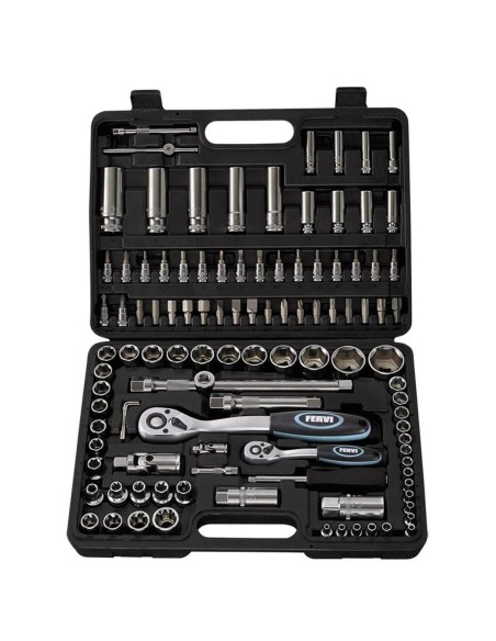 Serie di chiavi a bussola da 1/4" e 1/2" e accessori 108 pz Fervi s108