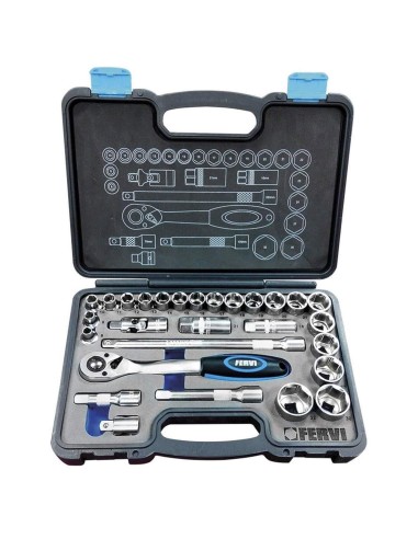 Serie cassetta di chiavi a bussola da 1/2" e accessori 28 pz Fervi s328