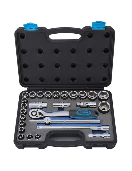 Serie di bussole esagonali a pollice da 1/2" con accessori 27 pz Fervi sn4p3n027
