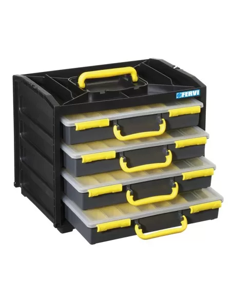 1 - Cassettiera cassetta 4 valigette cassetti porta minuteria officina Fervi c313