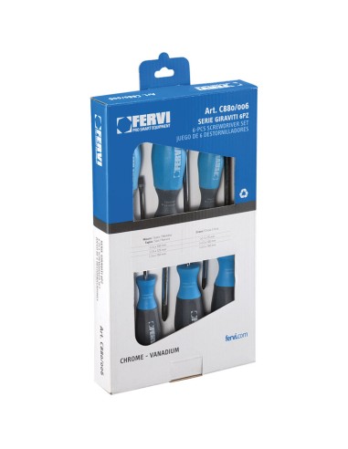 Set 6 giraviti giravite cacciaviti a taglio e croce Fervi c880/006