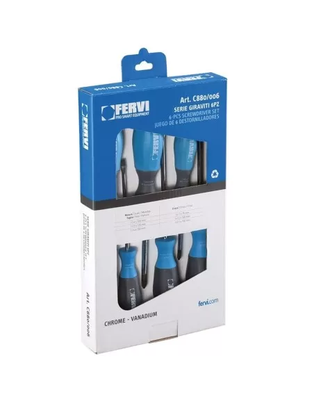 2 - Set 6 giraviti giravite cacciaviti a taglio e croce Fervi c880/006