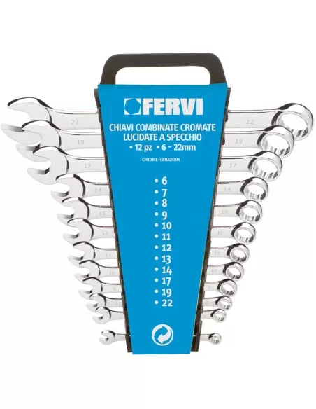 Set kit 12 pz chiavi combinate metriche fisse stella 6-22 mm cromate Fervi 0199