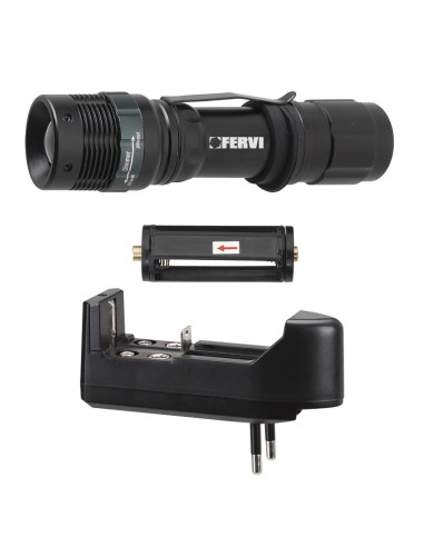 Lampada torcia in alluminio portatile con luce led a 3 funzioni zoom Fervi 0338