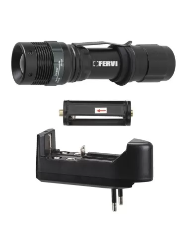 1 - Lampada torcia in alluminio portatile con luce led a 3 funzioni zoom Fervi 0338