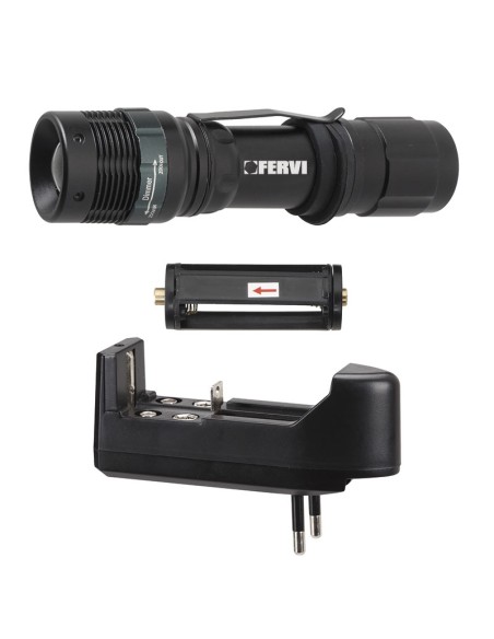 Lampada torcia in alluminio portatile con luce led a 3 funzioni zoom Fervi 0338