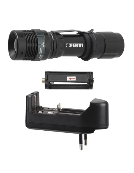 1 - Lampada torcia in alluminio portatile con luce led a 3 funzioni zoom Fervi 0338