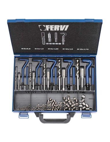 Kit assortimeno riparazione filetti m5-m12 inox valigetta 130 pz Fervi e010