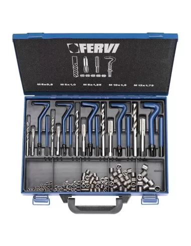 Kit assortimeno riparazione filetti m5-m12 inox valigetta 130 pz Fervi e010