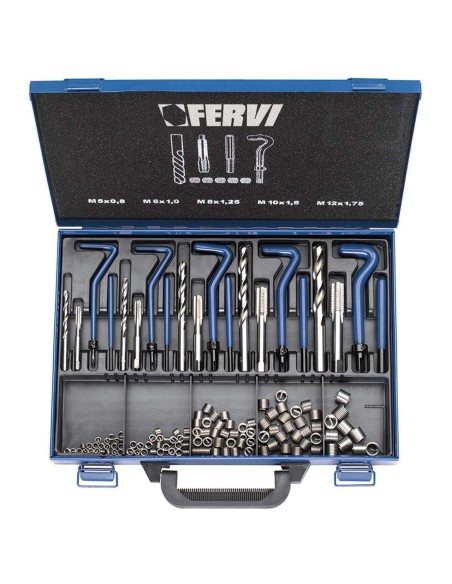 Kit assortimeno riparazione filetti m5-m12 inox valigetta 130 pz Fervi e010