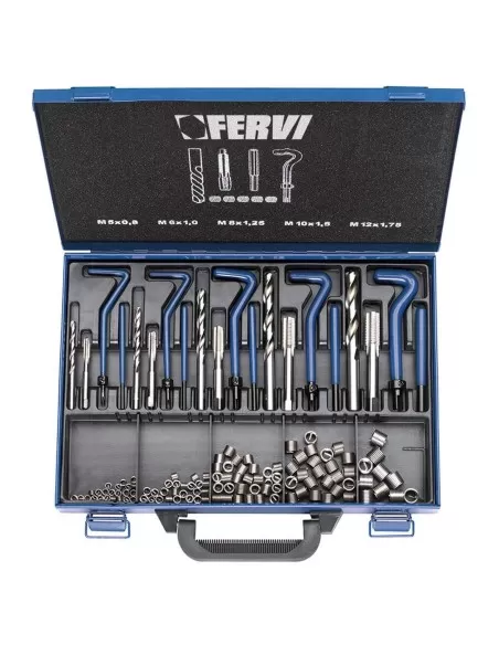 Kit assortimeno riparazione filetti m5-m12 inox valigetta 130 pz Fervi e010