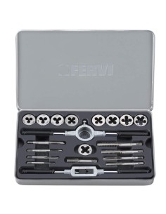 Serie maschi e filiere 20 pz in lega di acciaio m3-m12 e 1/8" Fervi m020