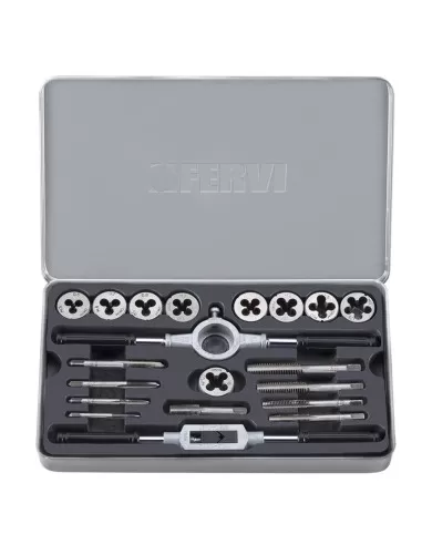 1 - Serie maschi e filiere 20 pz in lega di acciaio m3-m12 e 1/8" Fervi m020