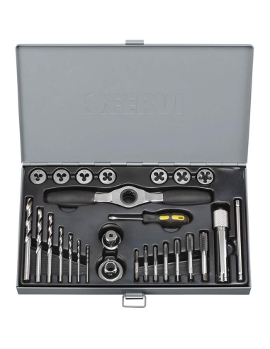 Set maschii e filiere m3-m12 in acciaio al tungsteno 27 pz Fervi m029