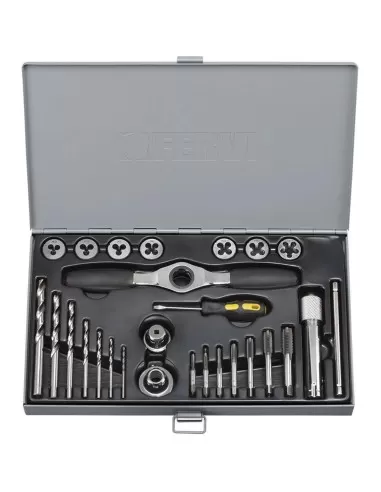 1 - Set maschii e filiere m3-m12 in acciaio al tungsteno 27 pz Fervi m029