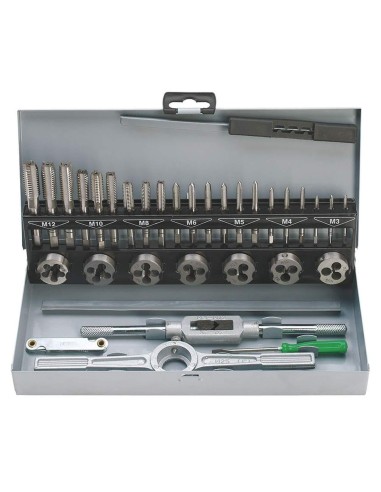 Set maschi e filiere hss 32 pz valigia m3-m12 Fervi m032