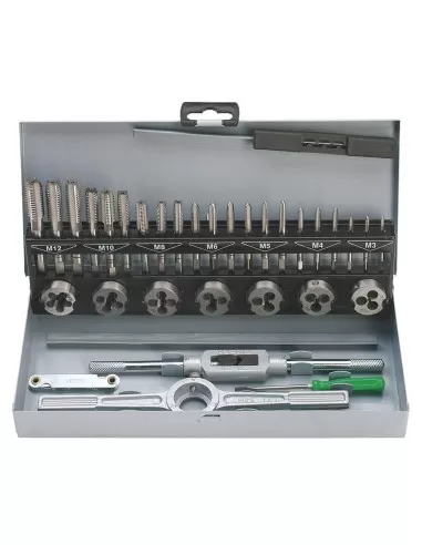 1 - Set maschi e filiere hss 32 pz valigia m3-m12 Fervi m032