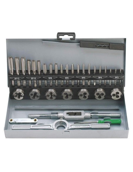 Set maschi e filiere hss 32 pz valigia m3-m12 Fervi m032