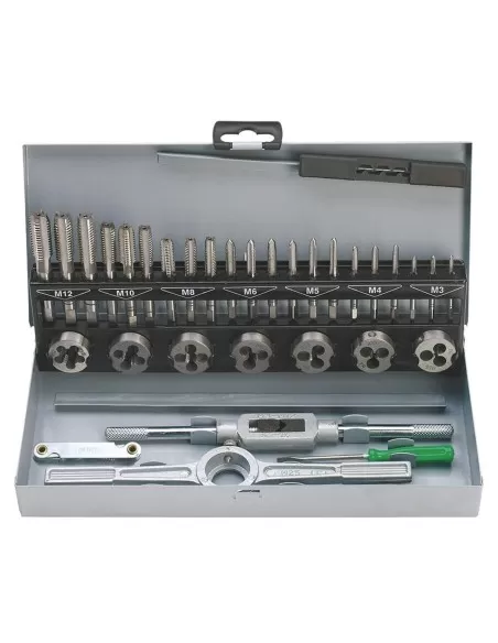 1 - Set maschi e filiere hss 32 pz valigia m3-m12 Fervi m032