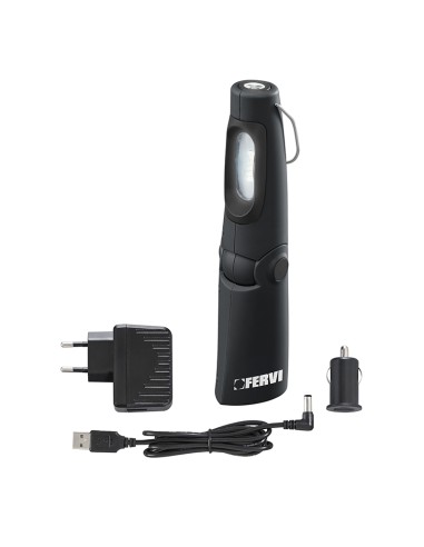 Lampada torcia a led ricaricabile magnetica portatile con gancio Fervi 0889