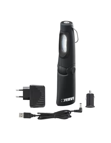 1 - Lampada torcia a led ricaricabile magnetica portatile con gancio Fervi 0889
