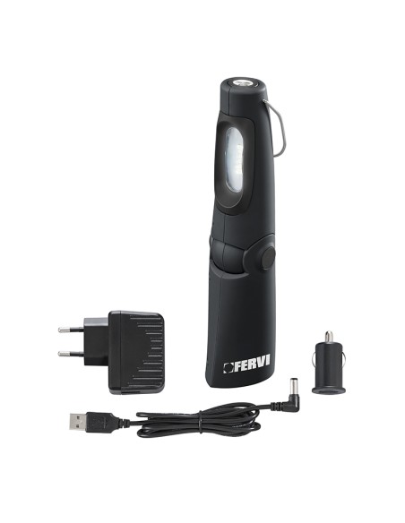 Lampada torcia a led ricaricabile magnetica portatile con gancio Fervi 0889