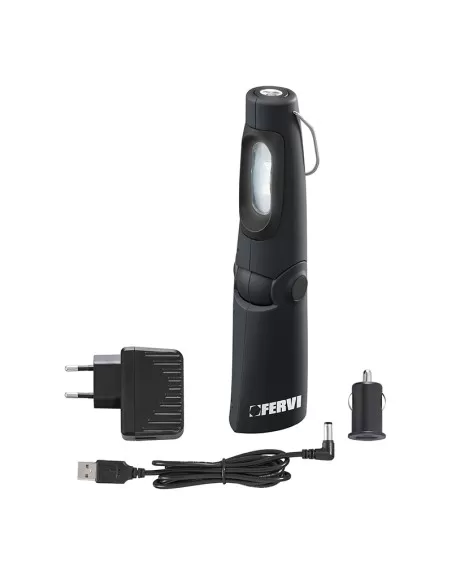 1 - Lampada torcia a led ricaricabile magnetica portatile con gancio Fervi 0889