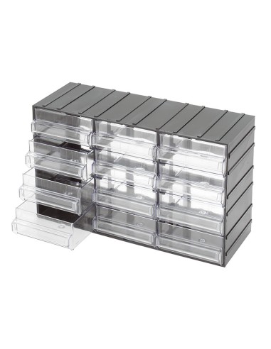 Cassettiera con 12 cassetti estraibili trasparenti portaminuteria Fervi c085/12