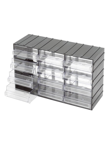 Cassettiera con 12 cassetti estraibili trasparenti portaminuteria Fervi c085/12