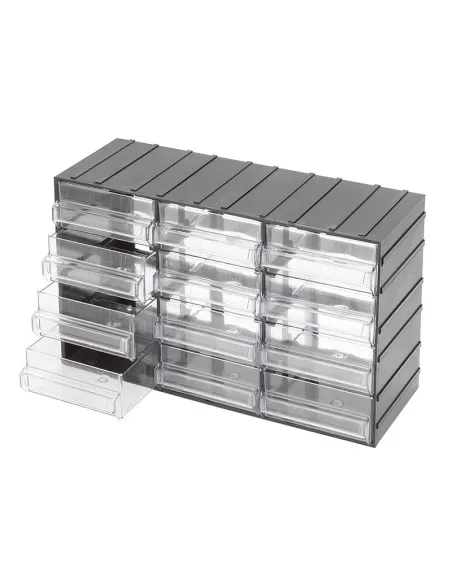 1 - Cassettiera con 12 cassetti estraibili trasparenti portaminuteria Fervi c085/12