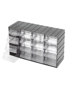 Cassettiera con 16 cassetti estraibili trasparenti portaminuteria Fervi c085/16