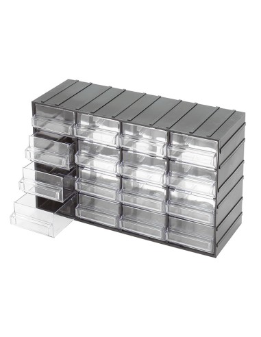 Cassettiera con 16 cassetti estraibili trasparenti portaminuteria Fervi c085/16