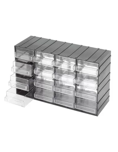 1 - Cassettiera con 16 cassetti estraibili trasparenti portaminuteria Fervi c085/16