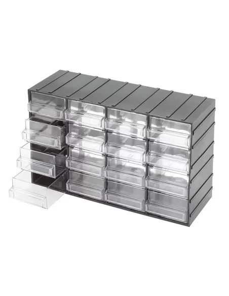 1 - Cassettiera con 16 cassetti estraibili trasparenti portaminuteria Fervi c085/16