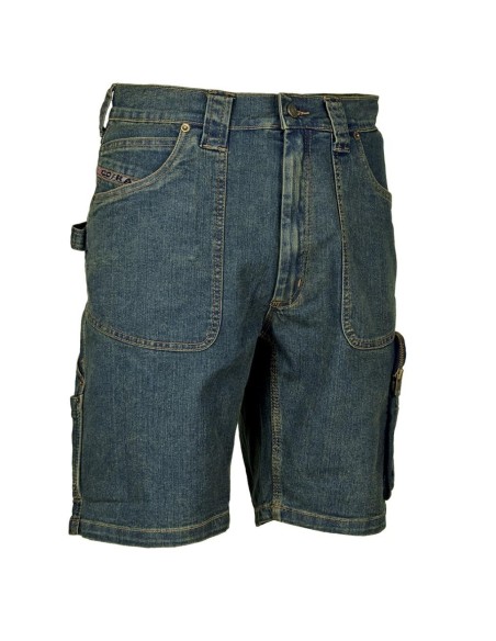 Pantalone corto bermuda jeans denim da lavoro elasticizzato Cofra havana