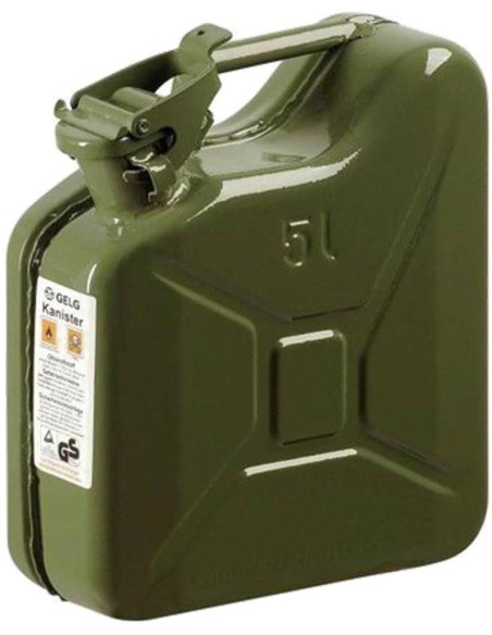 1 - Tanica in metallo verniciato verde 5 lt omologata per benzina carburanti