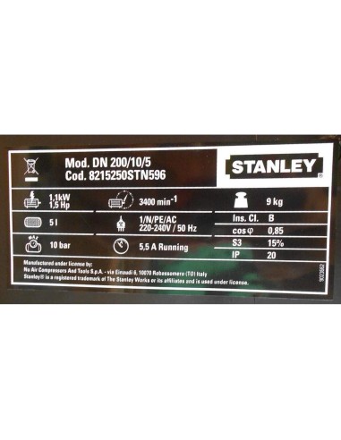 Compressore aria STANLEY air boss portatile tracolla 5 lt litri 1,5 hp 10 bar