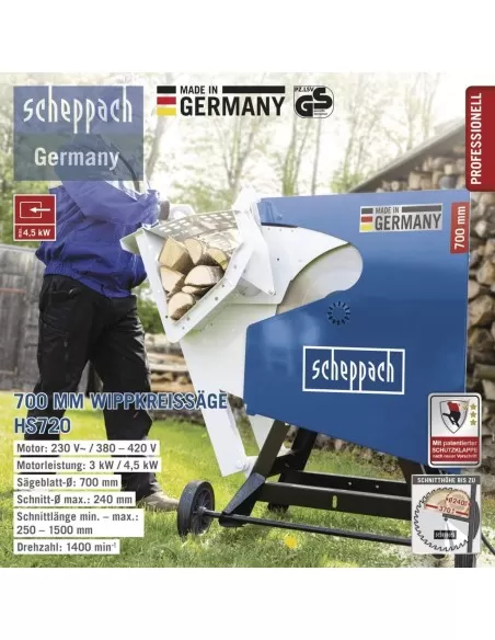 Sega circolare taglia tronchi basculante elettrica 230v 700 mm Scheppach hs720 Sega circolare taglia tronchi basculante elettrica 230v 700 mm Scheppach hs720