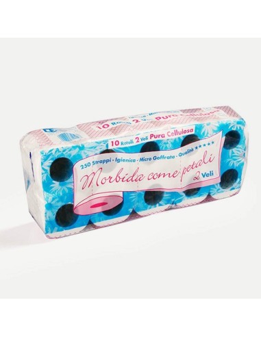 2 - Carta igienica in cellulosa goffrata 10 rotoli  2 veli