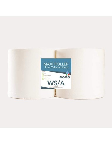 Confezione di 2 rotoli bobina carta in pura cellulosa liscia 2 veli 6 kg 690 strappi ws/a